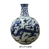 Chinese Blue White Porcelain Dragon Graphic Fat Body Vase ws370S