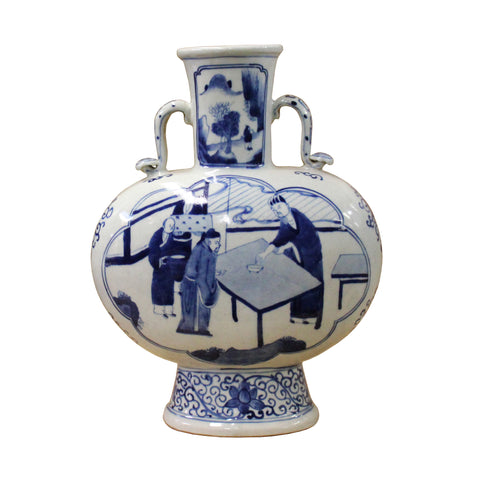 blue white vase - Oriental porcelain vase - Oval vase