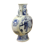 Chinese Blue White Porcelain People Graphic Oval Flat Body Vase ws375S