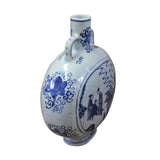 Chinese Blue White Porcelain People Graphic Oval Flat Body Vase ws376S