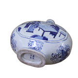 Chinese Blue White Porcelain People Graphic Oval Flat Body Vase ws376S