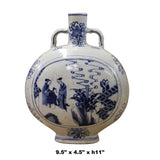 Chinese Blue White Porcelain People Graphic Oval Flat Body Vase ws376S