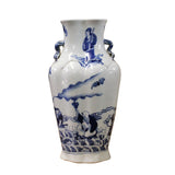 Chinese Blue White Porcelain Eight Immortal Graphic Flat Body Vase ws399S