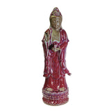 Chinese Handmade Ceramic Standing Purple Red Kwan Yin Statue ws409S