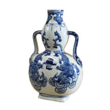 Chinese Blue White Porcelain Dragons Scroll Graphic Gourd Shape Vase cs5699S