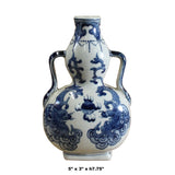 Chinese Blue White Porcelain Dragons Scroll Graphic Gourd Shape Vase cs5699S