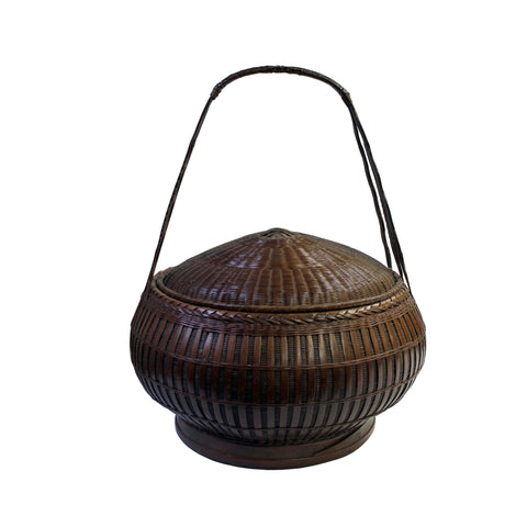 basket - wood bucket - round bucket w handle