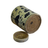 Chinese Beige Crackle Ceramic Flower Birds Graphic Container Urn Jar ws487S