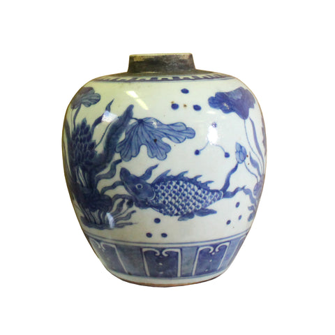 ginger jar - blue white urn - ceramic container