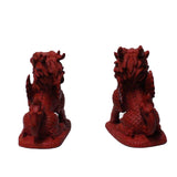 Chinese Handmade Red Cinnabar Pair Kirin Fengshui Figure ws563S