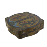 Chinese Distressed Yellow Lacquer Chinoiserie Square Shape Treasure Box ws586S