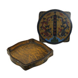 Chinese Distressed Yellow Lacquer Chinoiserie Square Shape Treasure Box ws586S