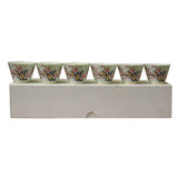 teacups set - flower birds graphic - oriental porcelain cups