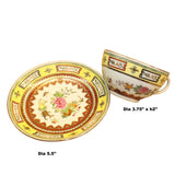 Set Chinese Vintage Yellow Floral Theme White Base Porcelain Teacups Plates ws634S