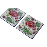 Hand Painted Flower Graphic Square Porcelain Coaster / Tile 2 Pcs ws671S