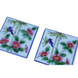 Hand Painted Flower Graphic Square Porcelain Coaster / Tile 2 Pcs ws673S