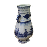 Chinese Blue White Porcelain People House Court Graphic Small Vase ws707S