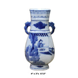 Chinese Blue White Porcelain People House Court Graphic Small Vase ws707S