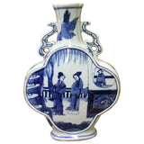 Chinese Blue White Porcelain People Theme Flower Shape Vase ws708S
