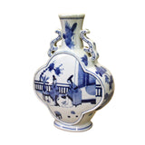 Chinese Blue White Porcelain People Theme Flower Shape Vase ws708S