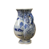 Chinese Blue White Porcelain Scenery Graphic Flower Shape Vase ws727S