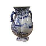 Chinese Blue White Porcelain Scenery Graphic Flower Shape Vase ws727S