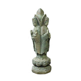 Chinese Rustic Finish Wood Grayish Kwan Yin 3 Sides Statue ws753S