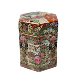 Chinese Oriental Porcelain People Scenery Hexagon Shape Container Decor ws784S