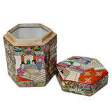 Chinese Oriental Porcelain People Scenery Hexagon Shape Container Decor ws784S