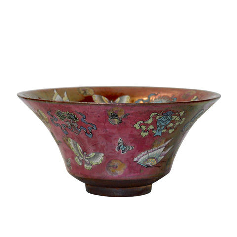 ceramic bowl - pink - butterflies
