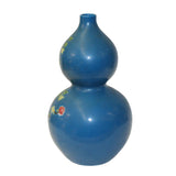 Chinese Matte Cyan Blue Ceramic Scenery Graphic Painting Gourd Vase ws804S