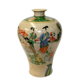 Vintage Chinese Crackle Beige Color People Graphic Porcelain Vase ws805S
