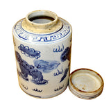 Chinese Blue White Ceramic Foo Dogs Lions Graphic Container Urn Jar ws813S