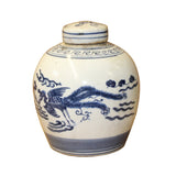 Chinese Blue White Ceramic Kirin Phoenix Graphic Ginger Jar ws814S