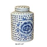 Chinese Blue White Ceramic Dots Flower Graphic Container Urn Jar ws834S