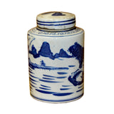Chinese Blue White Ceramic Oriental Scenery Graphic Container Urn Jar ws838S