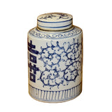 Chinese Blue White Ceramic Double Happiness Graphic Container Urn Jar ws840S