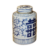 Chinese Blue White Ceramic Double Happiness Graphic Container Urn Jar ws840S