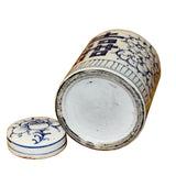 Chinese Blue White Ceramic Double Happiness Graphic Container Urn Jar ws840S