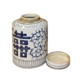 Chinese Blue White Ceramic Double Happiness Graphic Container Urn Jar ws840S