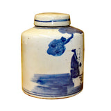 Chinese Blue White Ceramic 3 Gods Graphic Container Urn Jar ws845S
