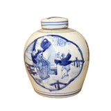 Chinese Blue White Ceramic People Scenery Graphic Ginger Jar ws848S
