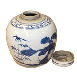 Chinese Blue White Ceramic Plants Trees Graphic Ginger Jar ws868S