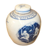 Chinese Blue White Ceramic Double Kids Graphic Ginger Jar ws869S
