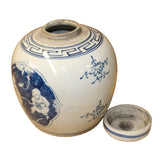 Chinese Blue White Ceramic Double Kids Graphic Ginger Jar ws869S