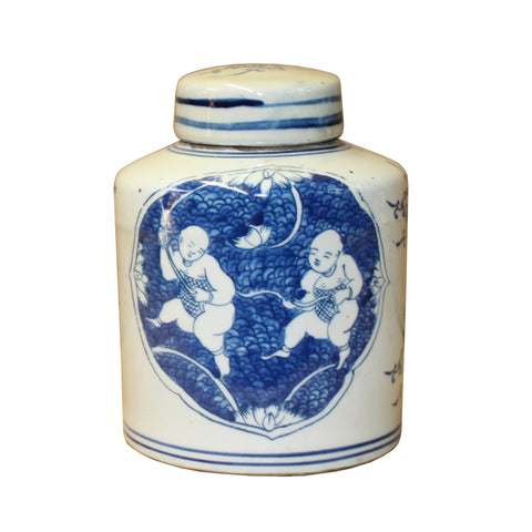 blue white jar - round jar - Porcelain box