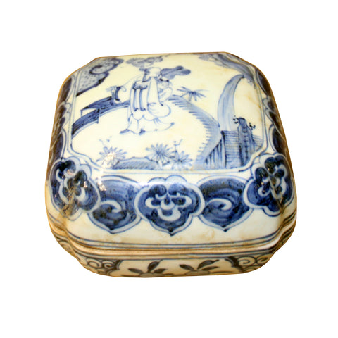 porcelain box - round ceramic box - blue white porcelain box