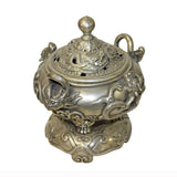 Chinese Silver Color Round Dragon Theme Incense Burner Display ws907S
