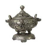 Chinese Silver Color Round Dragon Theme Incense Burner Display ws907S