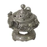 Chinese Silver Color Round Dragon Theme Incense Burner Display ws907S